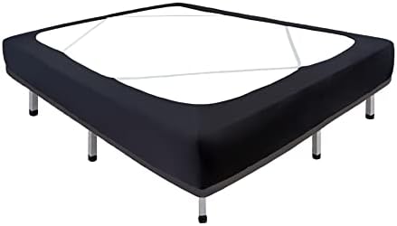 Box Spring Cover King Size-Black Stretch Wrap Around 4 Sided Bed Skirt