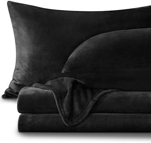 BEDELITE Flannel Sheets King Size, Black, 4 Pieces