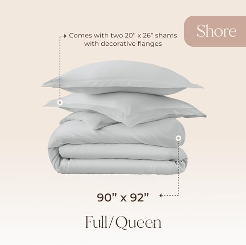 100% Organic Cotton Duvet Cover Queen Size - Naturally Soft Lightweight & Cooling Duvet Cover Set with Decorative Shams - Premium GOTS Certified 300 Thread Count Sateen Weave (Shore, Queen)
