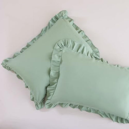 JANZAA Sage Green Comforter Set California King, Ruffle Soft Bedding