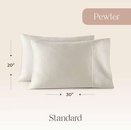 100% Organic Cotton Pillow Cases Standard Size Set of 2-100% Cotton Pillowcases GOTS Certified 300 Thread Count - Naturally Cooling Comfortable Breathable & Soft Pillow Cases (Pewter, Standard)