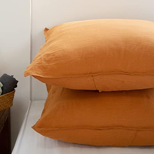 Simple&Opulence 100% Washed Linen Euro Shams 26'' x 26'' Pack of 2, Basic Style Solid Color Natural Flax Farmhouse Decorative Square Throw Pillow Covers for Bed Couch Sofa - Rust