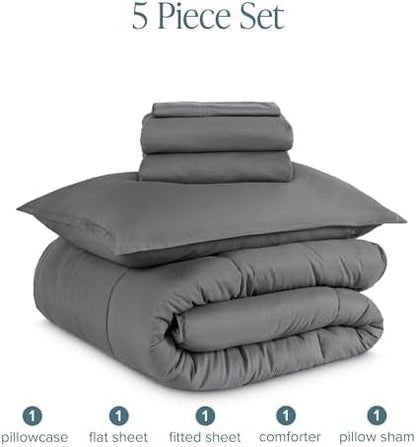 Bare Home Bed-in-A-Bag 5 Piece Set (Twin XL, Grey/Grey)