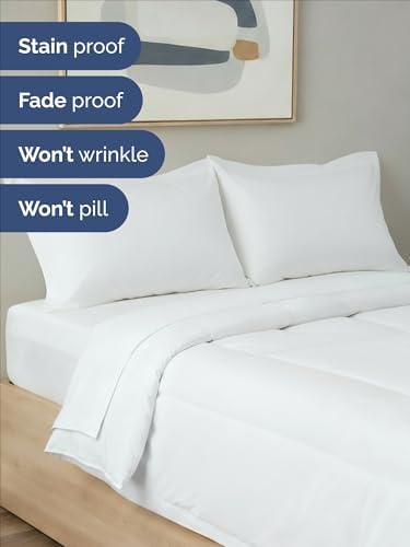 Queen Comforter Set - White Bedding for All Seasons - Soft 3 Piece Bed Set