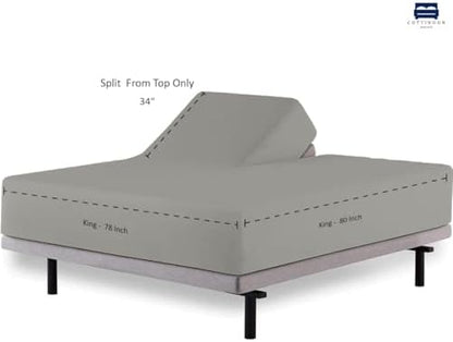 1 PC Top Split King Fitted Sheet for Adjustable beds, 34" Split, Light Grey