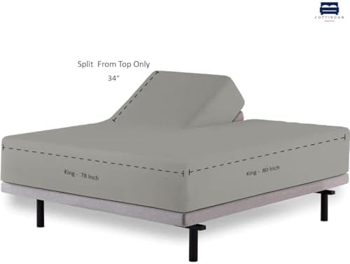 1 PC Top Split Queen Fitted Sheet for Adjustable beds, 34" Split,Light Grey