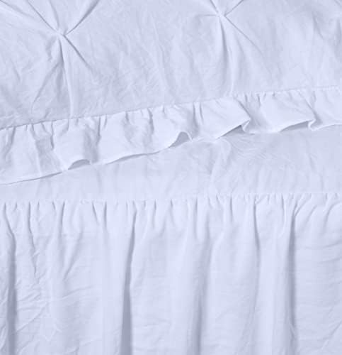 Chezmoi Collection Aria 3-Piece Pinch Pleat Pintuck Ruffle Skirt Bedspread Set - French Country Chic Farmhouse - King, White