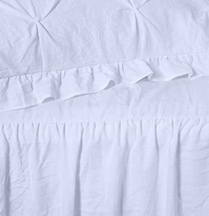 Chezmoi Collection Aria 3-Piece Pinch Pleat Pintuck Ruffle Skirt Bedspread Set - French Country Chic Farmhouse - King, White