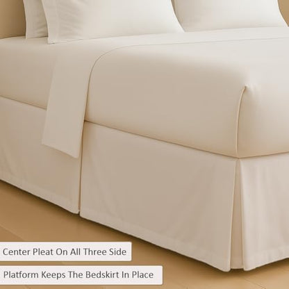 eBeddy Linens Split Corner Bed Skirt King 16 Inch Drop – 100% Microfiber, – Platform Style, White Solid, 3-Sided Pleated, Tailored Fit, Hidden Storage, Hotel Luxury, Washable