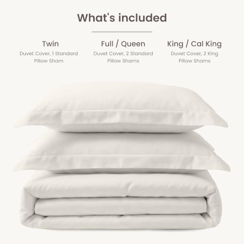 BIOWEAVES 100% Organic Cotton Full/Queen Duvet Cover Set, 3-Piece, 300 Thread Count Sateen Weave GOTS Certified Comforter Cover with Buttoned Closure and 2 Pillow Shams – Cream, 90x90 inches