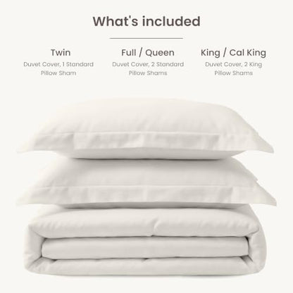 BIOWEAVES 100% Organic Cotton Full/Queen Duvet Cover Set, 3-Piece, 300 Thread Count Sateen Weave GOTS Certified Comforter Cover with Buttoned Closure and 2 Pillow Shams – Cream, 90x90 inches