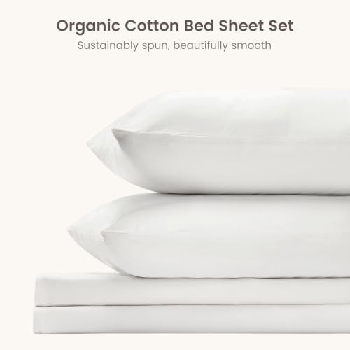BIOWEAVES 100% Organic Cotton Sheets, 300 Thread Count 3-Piece GOTS Certified Bed Sheet Set Fits Mattress Upto 17" Deep Pocket, Soft & Silky Sateen Weave (Twin, White)