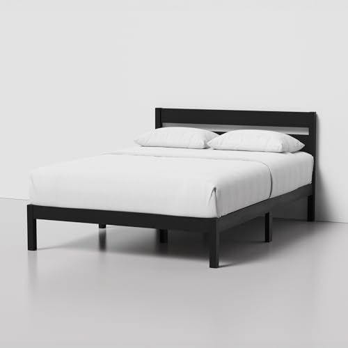 LIFEMENT Full Bed Frame with Headboard Classic Wood Platform, Noise Free, Under Bed Storage, No Box Spring Needed, Easy Assembly, Black