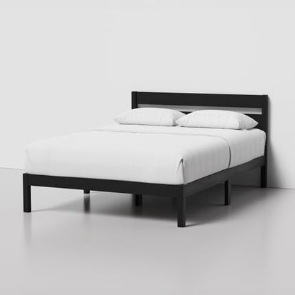 LIFEMENT Full Bed Frame with Headboard Classic Wood Platform, Noise Free, Under Bed Storage, No Box Spring Needed, Easy Assembly, Black