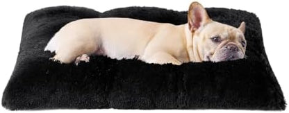 EHEYCIGA Fluffy Dog Crate Bed for Medium Dogs, Plush Crate Pad, Black