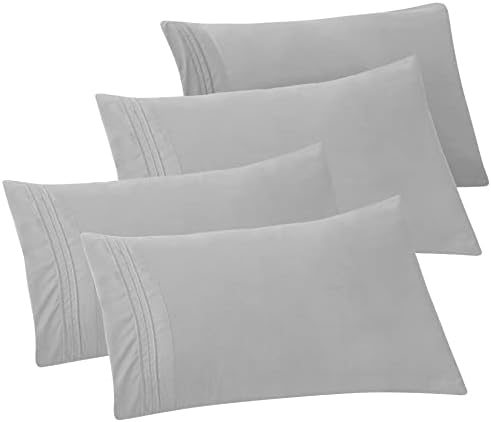 Elegant Comfort 4-PACK Solid Pillowcases 1500 Premium Hotel Quality Microfiber - Smooth Weave, Wrinkle and Stain Resistant, Easy Slip-On, 4-Piece Set, King Pillowcase, Silver