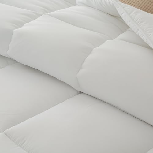 Dorrin Nessin Down Alternative Super Cal King 120x98 Comforter All Season Duvet Insert-Ultra Soft Double Brushed Microfiber Quilt Cover with 8 Corner Tabs (Super King, White)