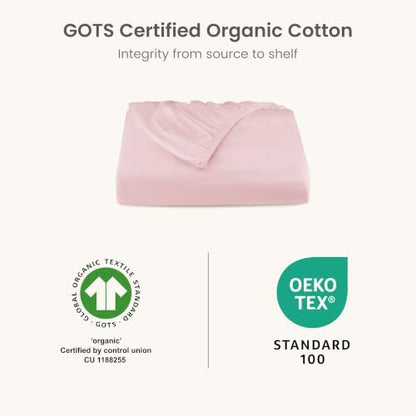 Bioweaves 100% Organic Cotton 1 King Size Fitted Sheet Only | 300 Thread Count Sateen Weave GOTS Certified with Deep Pocket - Blush Pink