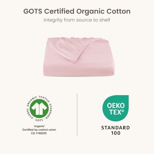 BIOWEAVES 100% Organic Cotton 1 Twin Fitted Sheet Only | 300 Thread Count Sateen Weave GOTS Certified with Deep Pocket - Blush Pink