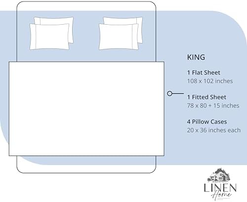 Linen Home 6 Piece King Cotton Sheet Set, 100% Cotton Percale, 4 Pillowcases, Deep Pocket with All Around Elastic Sheet, Crisp Breathable Bedding, Hotel Luxury, Long-Staple Combed Cotton, Dark Blue