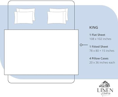 Linen Home 6 Piece King Cotton Sheet Set, 100% Cotton Percale, 4 Pillowcases, Deep Pocket with All Around Elastic Sheet, Crisp Breathable Bedding, Hotel Luxury, Long-Staple Combed Cotton, Dark Blue