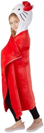 Franco Sanrio Hello Kitty Red Bow Plush Hooded Throw, Kids Bedding Super Soft Blanket, 30 in x 50 in, (Officially Licensed Product)
