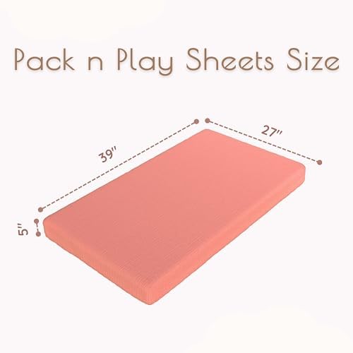 2-Pack Muslin Pack and Play Sheets Fitted, Cotton Muslin Mini Crib Sheets Girl, 27" x 39", Fits Graco Pack n Play Mattress, Playpen Sheets Pack n Play, Oeko-Tex (Floral Pink Pack n Play Sheets)