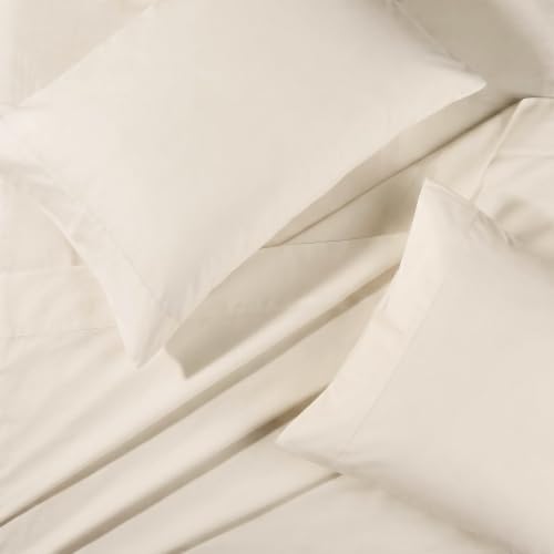 BIOWEAVES 100% Organic Cotton Sheets, 300 Thread Count 4-Piece GOTS Certified Bed Sheet Set Fits Mattress Upto 17" Deep Pocket, Soft & Silky Sateen Weave (Queen, Undyed Natural)