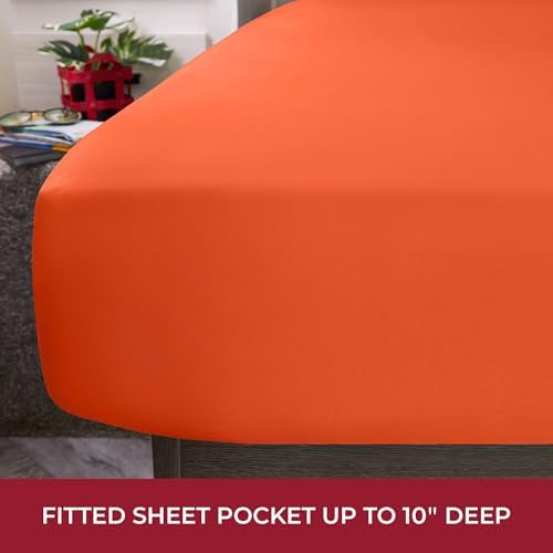 Mellanni Iconic 4-PC, Ultra Soft Sheet Set (RV/Short Queen, Poppy Orange)