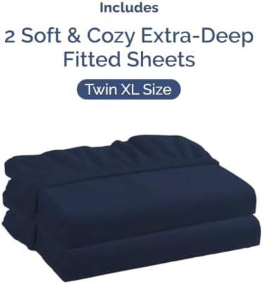 CGK Linens 2 Pack Extra Deep Twin XL Fitted Sheets - Navy Blue