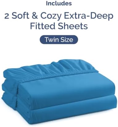 CGK Linens 2 Pack Extra Deep Twin Fitted Sheets - Denim Blue