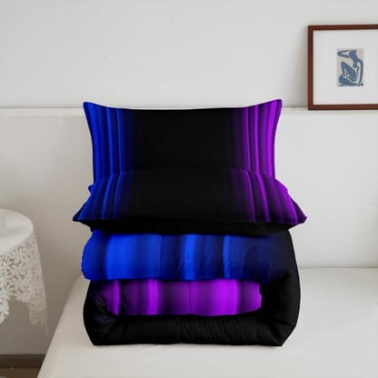 Feelyou Teens Abstract Ombre Decorations Bedding Set for Kids Women Blue Purple and Black Comforter Set Geometric Modern Quilt Set Room 3Pcs Queen Size