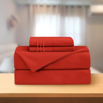 Elegant Comfort Luxury 4-Piece Bed Sheet Set - Luxury Bedding 1500 Premium Hotel Quality Microfiber, Wrinkle Resistant Cool & Breathable, Easy Elastic Fitted, Full, Rust Orange