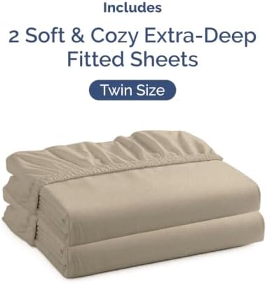 CGK Linens 2 Pack Extra Deep Twin Fitted Sheets - Heathered Beige