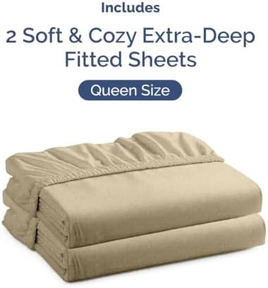CGK Linens 2 Pack Extra Deep Queen Fitted Sheets - Heathered Tan