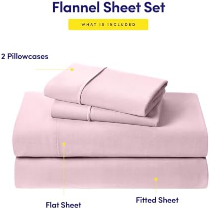 Sweet Home Collection Flannel Sheet Set, Pale Pink King, Deep Pocket Soft Brushed Microfiber All-Season Bedding with Fitted Sheet, Flat Sheet & Pillowcase(s)