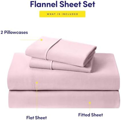 Sweet Home Collection Flannel Sheet Set, Pale Pink King, Deep Pocket Soft Brushed Microfiber All-Season Bedding with Fitted Sheet, Flat Sheet & Pillowcase(s)