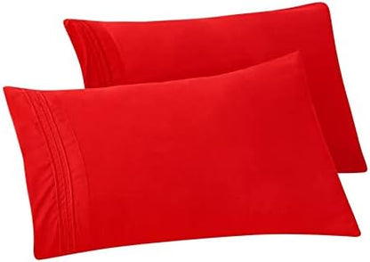 Elegant Comfort Solid Pillowcases 1500 Premium Hotel Quality Microfiber - Smooth Weave, Wrinkle and Stain Resistant, Easy Slip-On, 2-Piece Set, King Pillowcase, Red