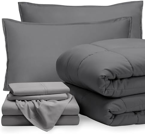 Bare Home Bed-in-A-Bag 7 Piece Set (Full XL, Grey/Light Grey)