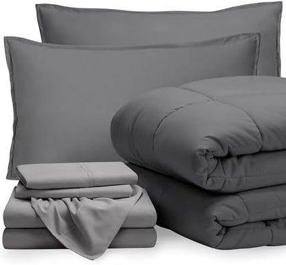 Bare Home Bed-in-A-Bag 7 Piece Set (Full XL, Grey/Light Grey)