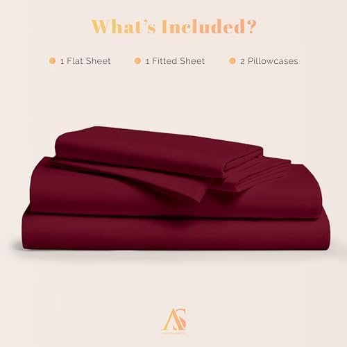 100% Egyptian Cotton Sheets Queen Size Bed Set - 800 Series Elite Collection Egyptian Cotton Sheet Set (4 PC, Burgundy), Soft, Cooling, 16" Deep Pocket Sateen Luxury Hotel Bedsheet