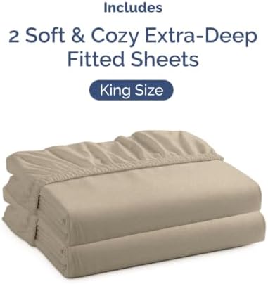 CGK Linens 2 Pack Extra Deep King Fitted Sheets - Heathered Beige