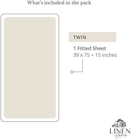Linen Home 100% Cotton Percale Twin Size Fitted Sheet only, Light Taupe