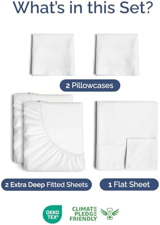 Extra Deep Pocket Split King Size Sheet Set - 5 Piece Bed Sheets - White