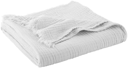 100% Cotton Organic Muslin Throw Blanket for Adults GOTS & Fairtrade Certified Organic Cotton - Couch Living Room and Bedroom Decor - 4 Layer Super Soft and Cozy (White, Twin)