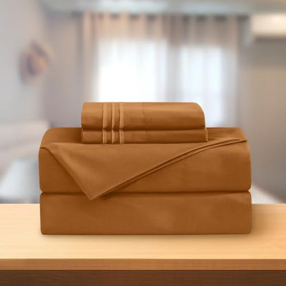 Elegant Comfort Luxury 4-Piece Bed Sheet Set - Luxury Bedding 1500 Premium Hotel Quality Microfiber, Wrinkle Resistant Cool & Breathable, Easy Elastic Fitted, Twin/Twin XL, Mocha