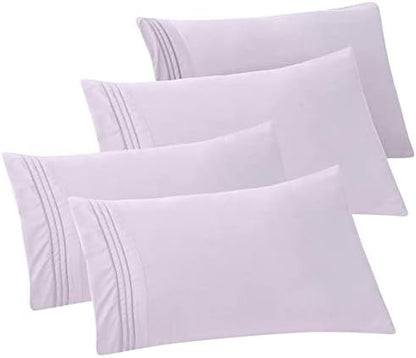 Elegant Comfort 4-PACK Solid Pillowcases 1500 Premium Hotel Quality Microfiber - Smooth Weave, Wrinkle and Stain Resistant, Easy Slip-On, 4-Piece Set, Standard/Queen Pillowcase, Lilac
