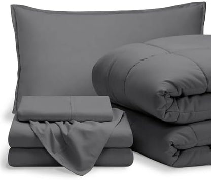 Bare Home Bed-in-A-Bag 5 Piece Set (Twin XL, Grey/Grey)