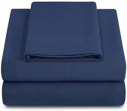 Twin XL Cotton Knit Jersey Sheet Set, 15" Deep Pocket, Navy, 3pc