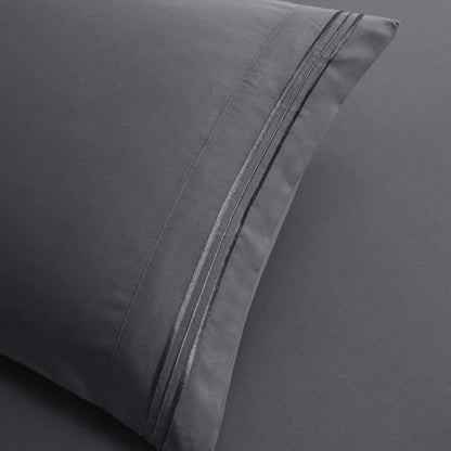 Clara Clark Queen Sheets, 6 Piece Set - Hotel Luxury Sheets for Queen Size Bed, Super Soft Bedding Set, Charcoal Gray